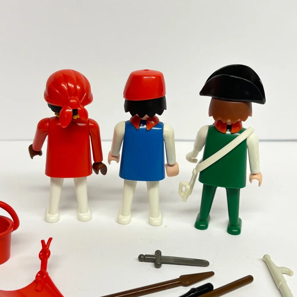Vintage Playmobil Pirate Figures Lot Accessories Flags Shovels Sword